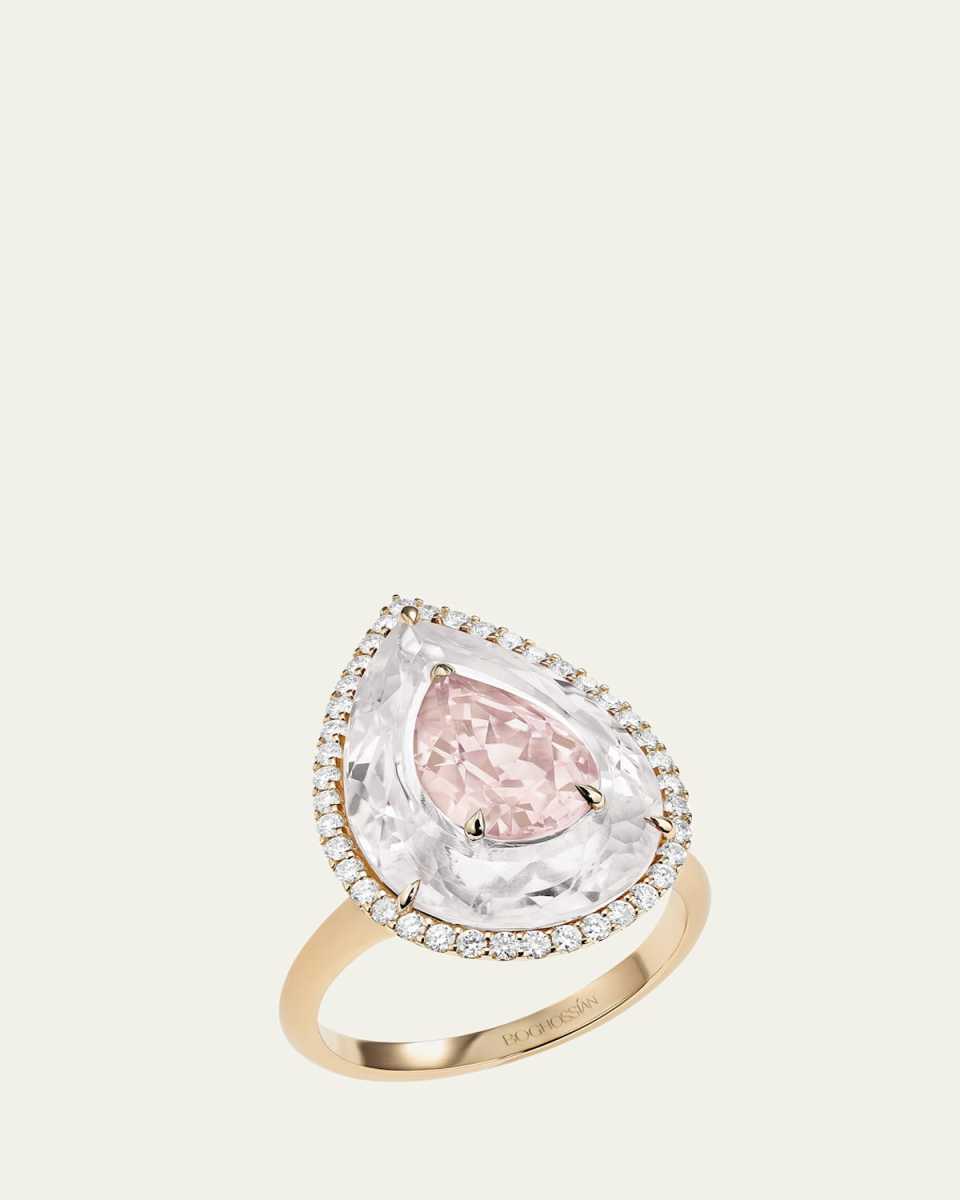 Inlay Shine 18K Rose Gold Morganite and Rock Crystal Ring
